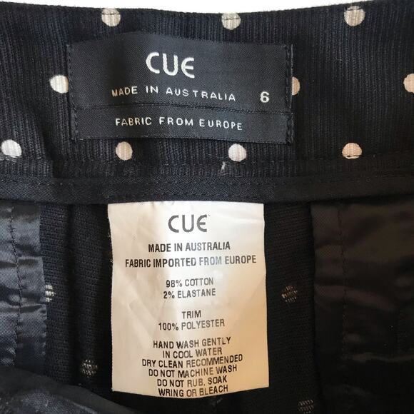 Cue Australia Black Straight Leg Pants White Polka Dots Size 6 EUC Cigarette - Picture 7 of 13